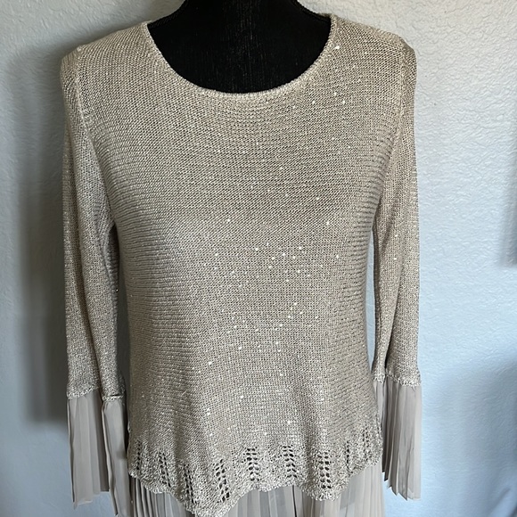 Sequin Beige Chiffon Sweater, size small - Picture 3 of 5